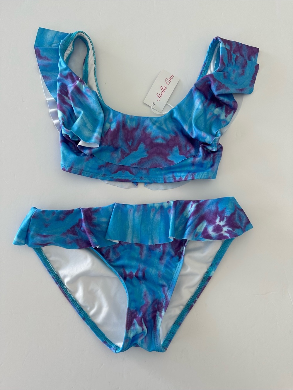 Stella Cove Girls Blue Tie Dye Draped Bikini Blue Pink Size 10 Summer Beach Pool